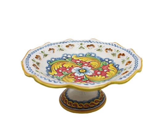 Centrotavola alzata grande in ceramica decorata a mano da ceramisti siciliani fiore rosso art 3