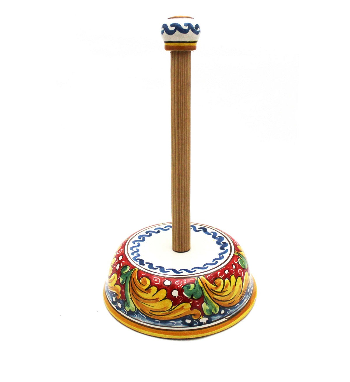 Portarotolo in ceramica decorata a mano da ceramisti siciliani fiore rosso art 11