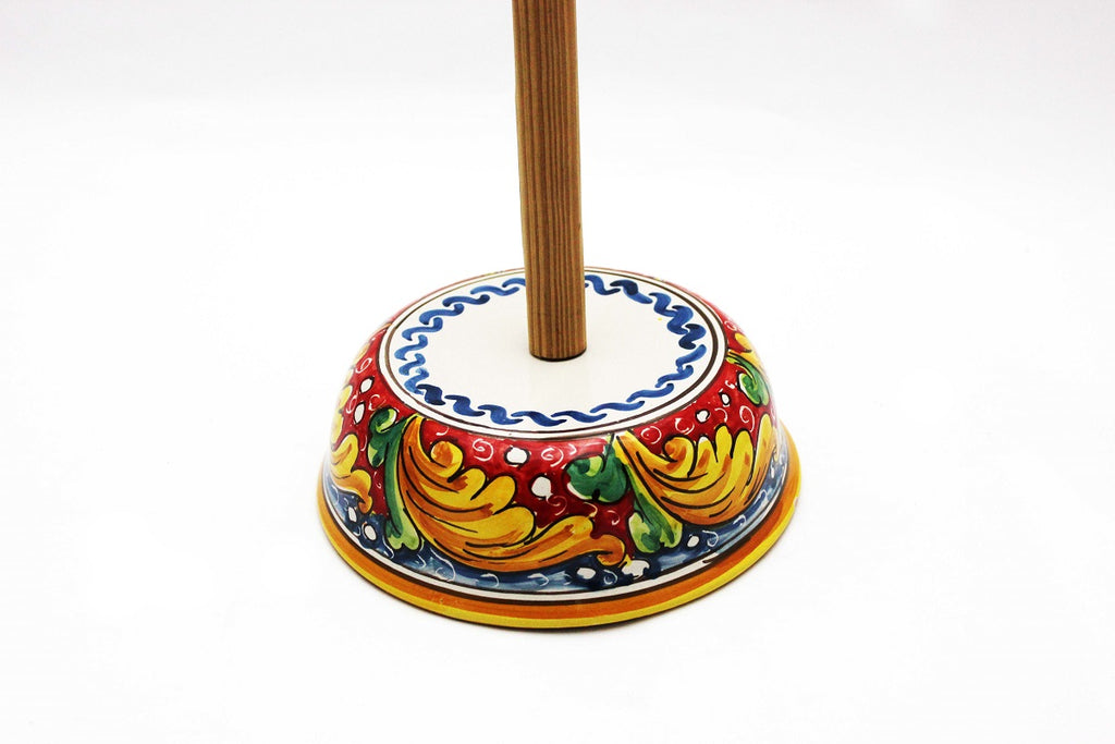 Portarotolo in ceramica decorata a mano da ceramisti siciliani fiore rosso art 11