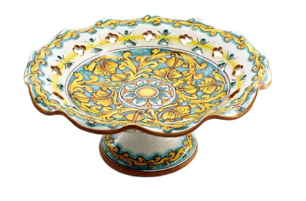 Centrotavola alzata grande in ceramica decorata a mano da ceramisti siciliani gianluca art 3