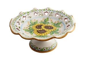 Centrotavola alzata grande in ceramica decorata a mano da ceramisti siciliani girasole art 3