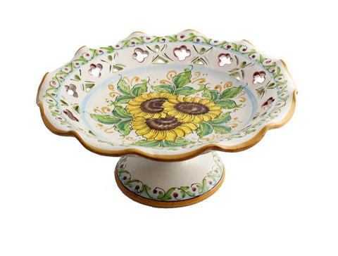 Centrotavola alzata grande in ceramica decorata a mano da ceramisti siciliani girasole art 3