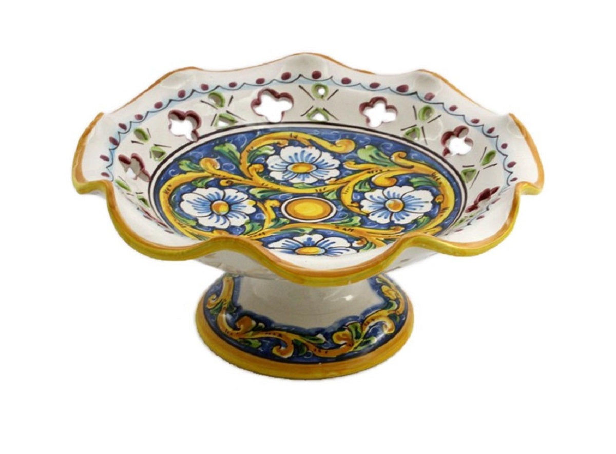Centrotavola alzata media in ceramica decorata a mano da ceramisti siciliani barocco art 4
