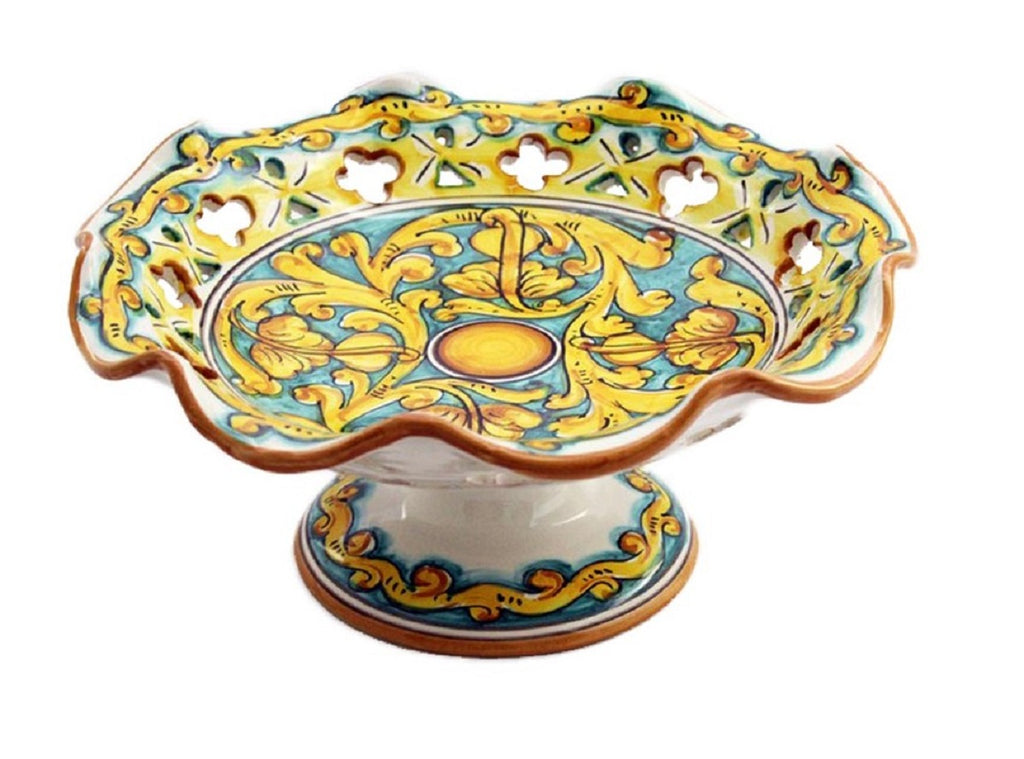 Centrotavola alzata media in ceramica decorata a mano da ceramisti siciliani gianluca art 4
