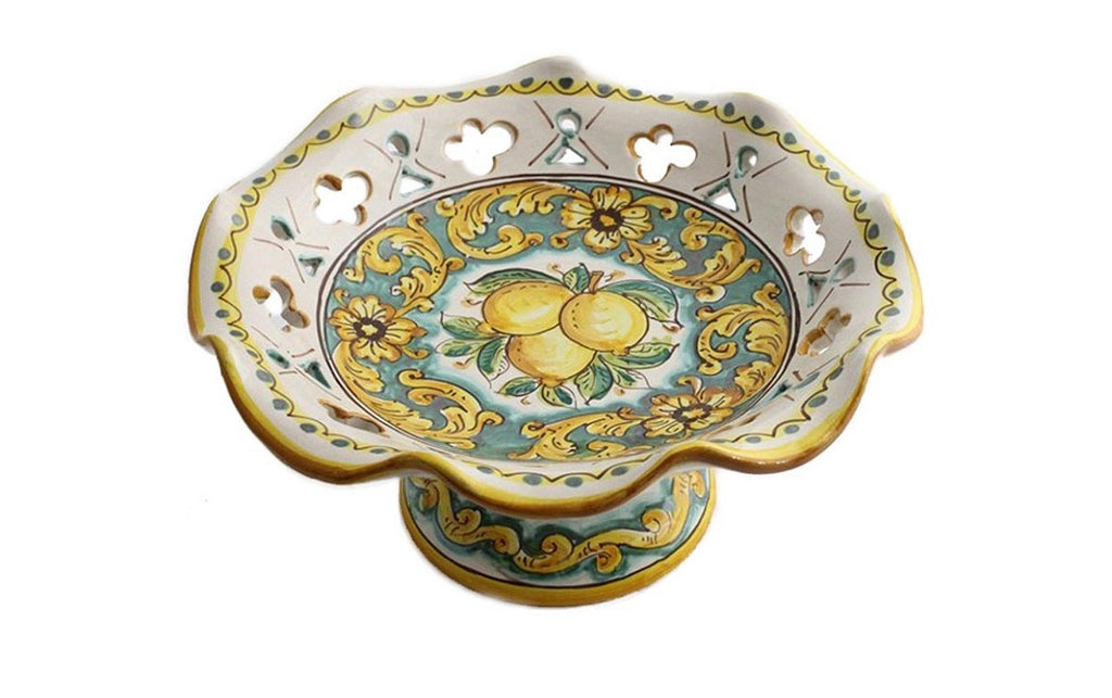 Medium raised ceramic centerpiece hand decorated by Sicilian ceramists lemons art 4