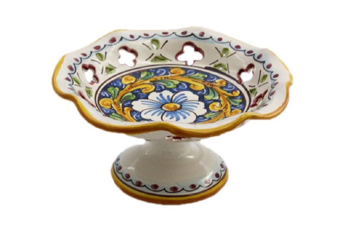 Centrotavola alzata piccola in ceramica decorata a mano da ceramisti siciliani barocco art 5