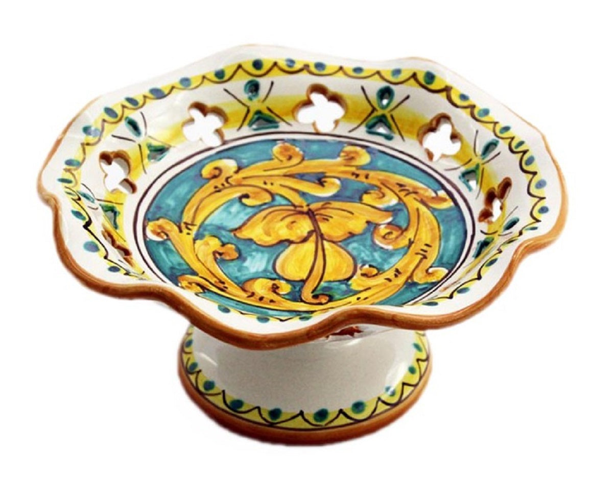 Centrotavola alzata piccola in ceramica decorata a mano da ceramisti siciliani gianluca art 5