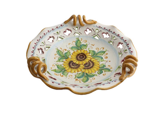 Centrotavola grande in ceramica decorata a mano da ceramisti siciliani girasole art 6