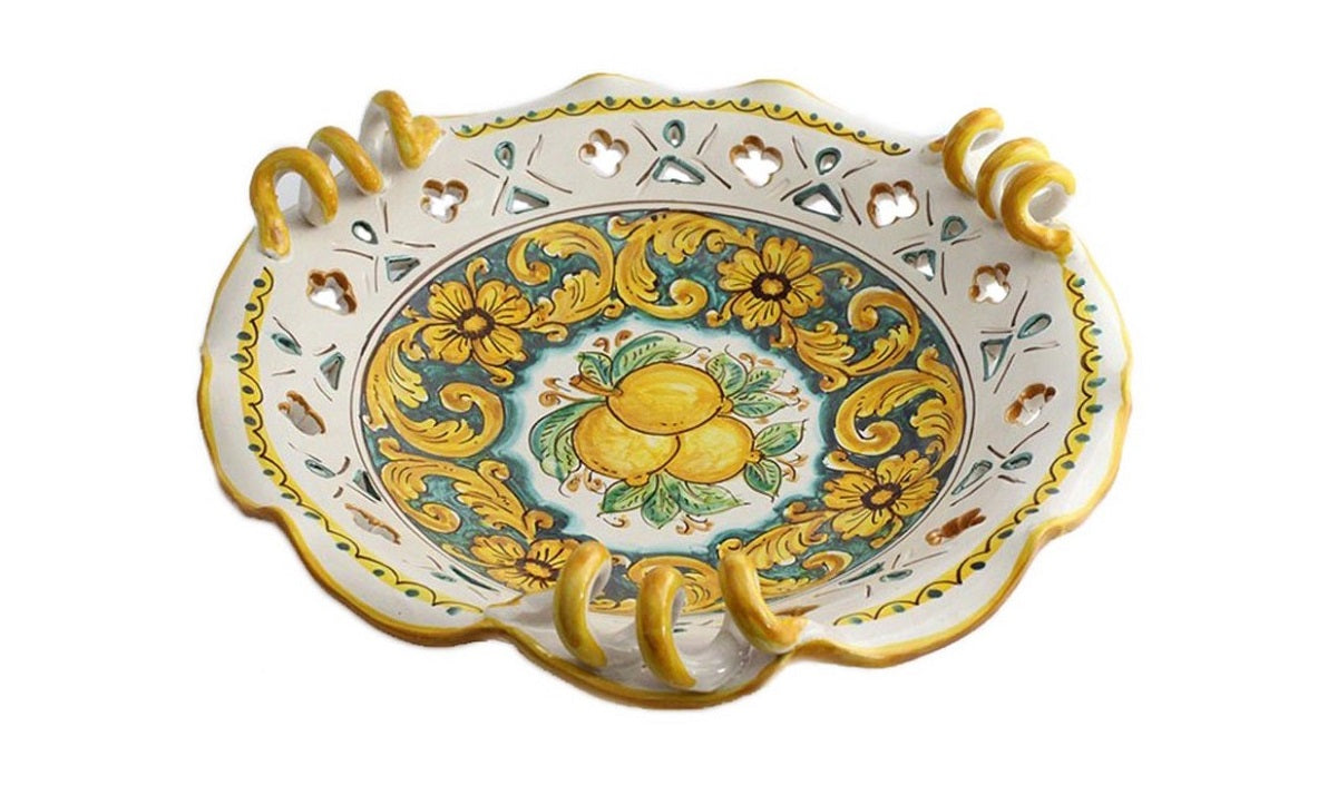 Centrotavola grande in ceramica decorata a mano da ceramisti siciliani limoni art 6