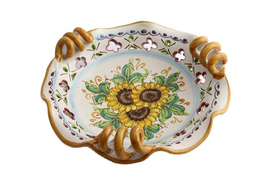 Centrotavola piccolo in ceramica decorata a mano da ceramisti siciliani girasole art 7