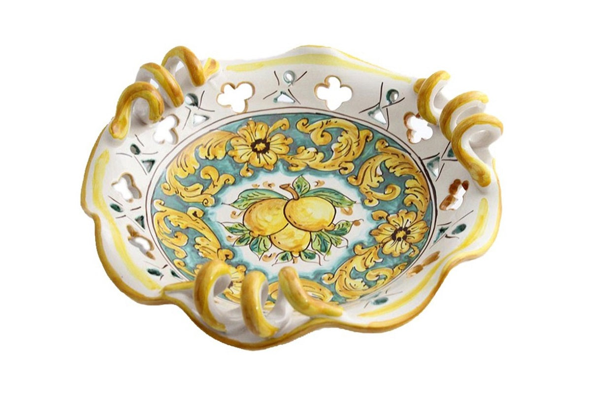 Centrotavola piccolo in ceramica decorata a mano da ceramisti siciliani limoni art 7