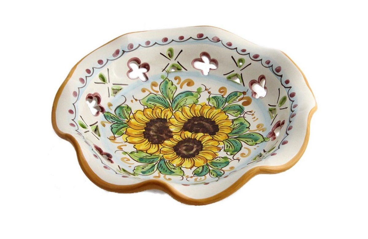 Ciotola grande in ceramica decorata a mano da ceramisti siciliani girasole art 22