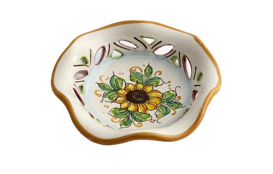 Ciotola piccola in ceramica decorata a mano da ceramisti siciliani girasole art 23