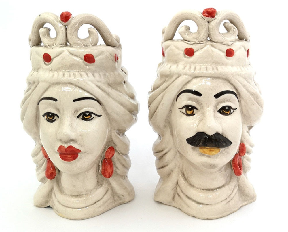 Coppia teste di moro in ceramica siciliana di Caltagirone h15cm art. rosso