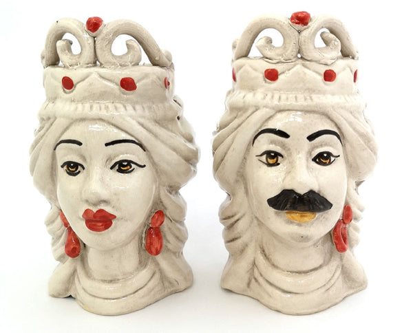 Coppia teste di moro in ceramica siciliana di Caltagirone h15cm art. rosso