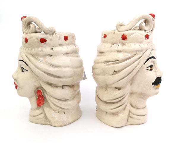 Coppia teste di moro in ceramica siciliana di Caltagirone h15cm art. rosso