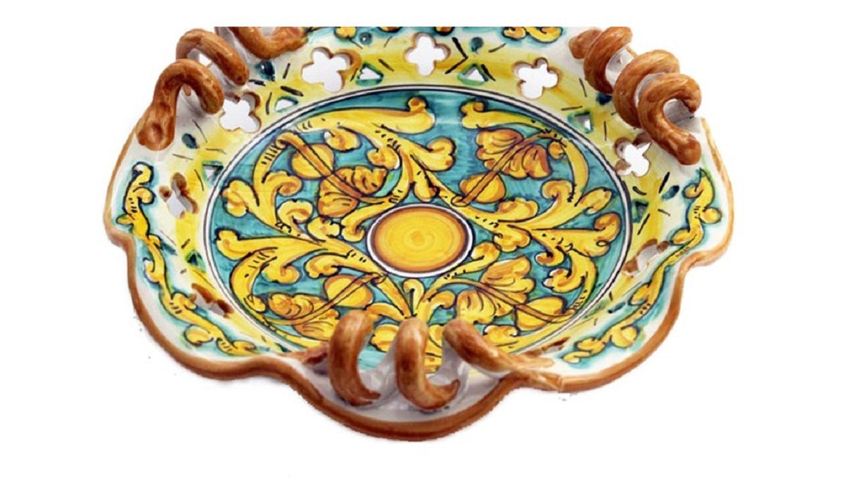 Centrotavola piccolo in ceramica decorata a mano da ceramisti siciliani gianluca art 7