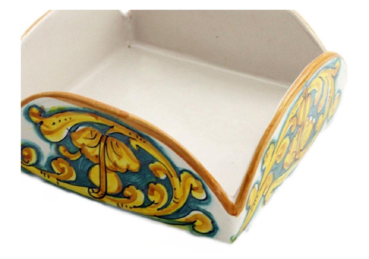 Portatovaglioli quadrato in ceramica decorata a mano da ceramisti siciliani gianluca art 9