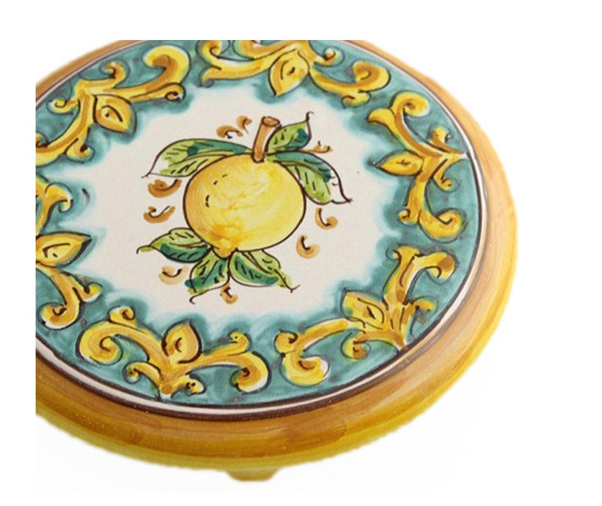 Porta caffettiera in ceramica decorata a mano da ceramisti siciliani limoni art 20