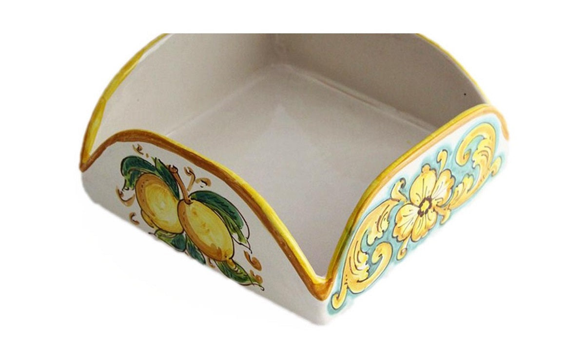 Portatovaglioli quadrato in ceramica decorata a mano da ceramisti siciliani limoni art 9