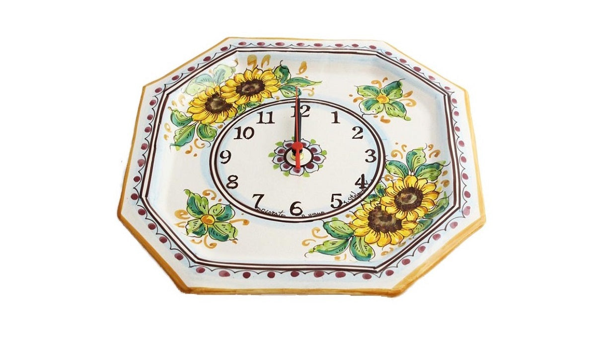 Orologio da parete in ceramica decorata a mano da ceramisti siciliani girasole art 24