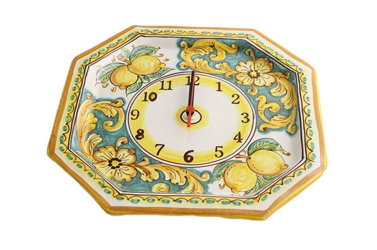 Wall clock in ceramic decorated by hand by Sicilian ceramists lemons art 24