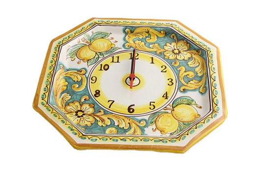 Orologio da parete in ceramica decorata a mano da ceramisti siciliani limoni art 24