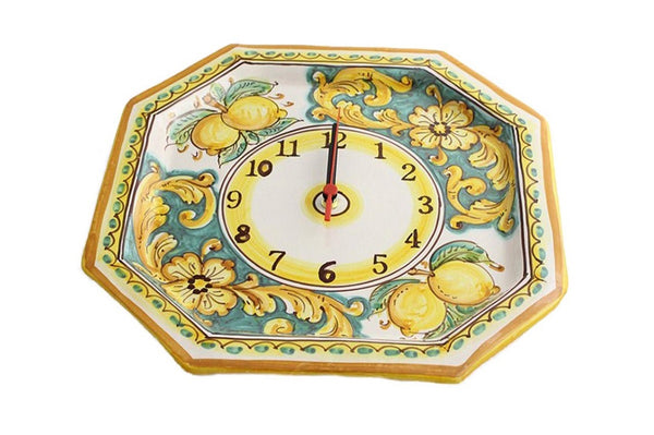 Orologio da parete in ceramica decorata a mano da ceramisti siciliani limoni art 24