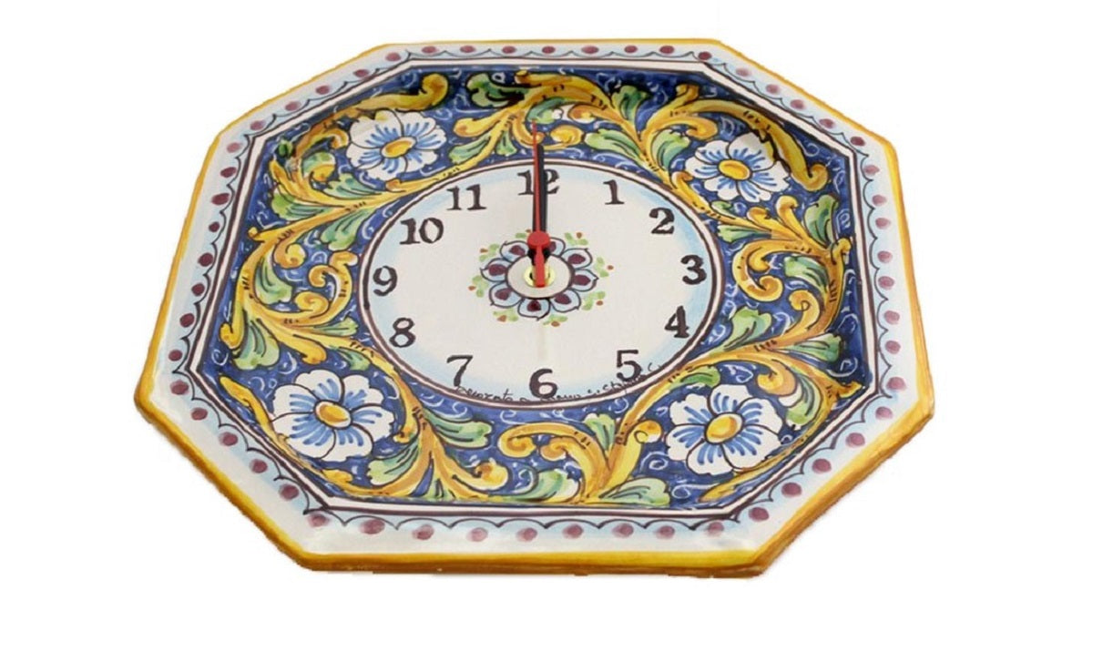 Orologio da parete in ceramica decorata a mano da ceramisti siciliani barocco art 24