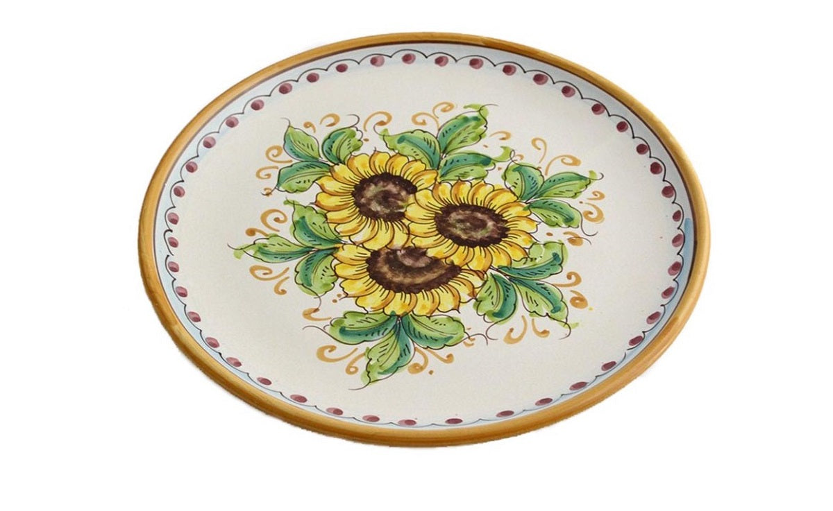 Piatto grande in ceramica decorata a mano da ceramisti siciliani girasole art 12