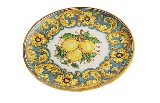 Piatto grande in ceramica decorata a mano da ceramisti siciliani limoni art 12