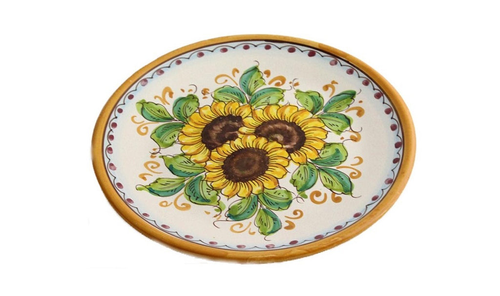 Medium ceramic plate hand decorated by Sicilian ceramists sunflower art 13