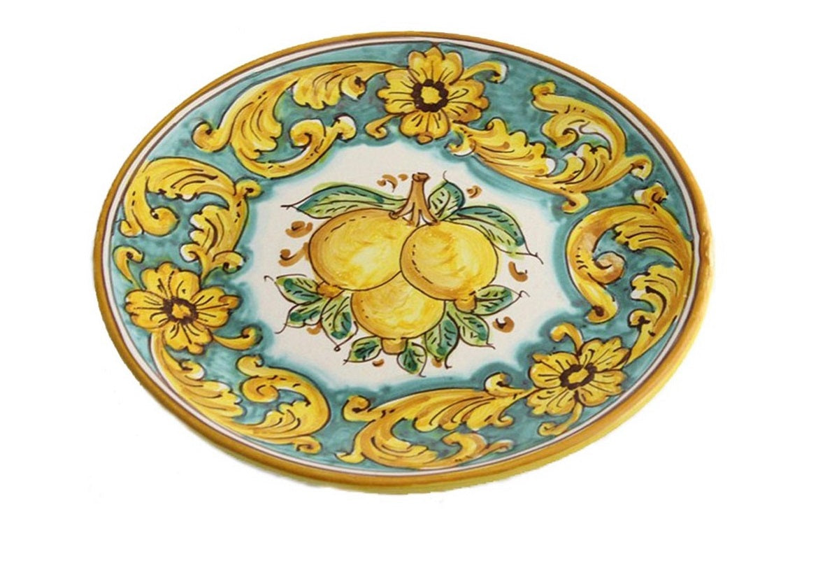 Piatto medio in ceramica decorata a mano da ceramisti siciliani limoni art 13