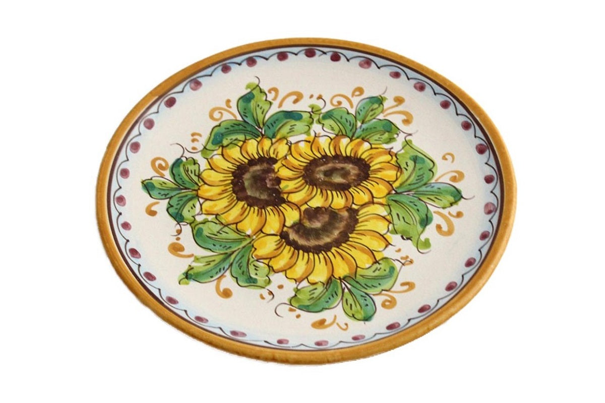 Piatto piccolo in ceramica decorata a mano da ceramisti siciliani girasole art 14