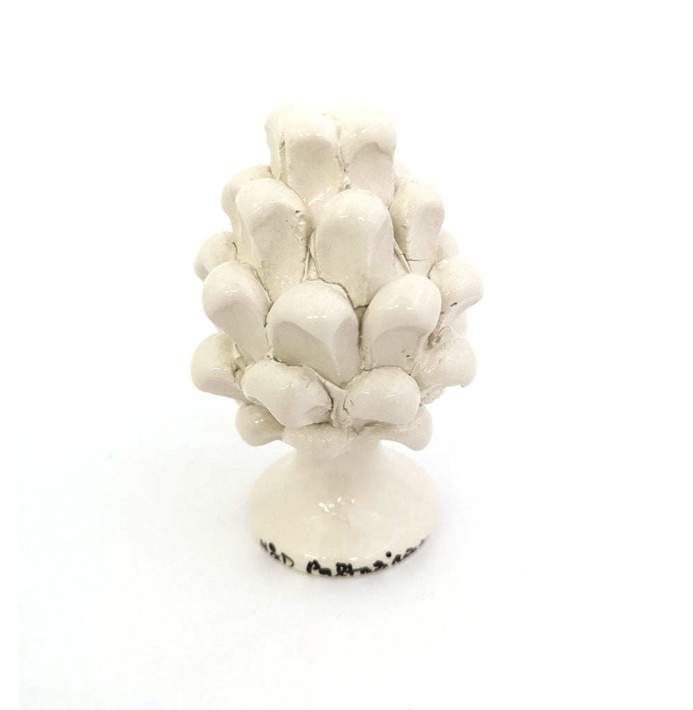 Sicilian ceramic pine cone from Caltagirone hand decorated white h10cm