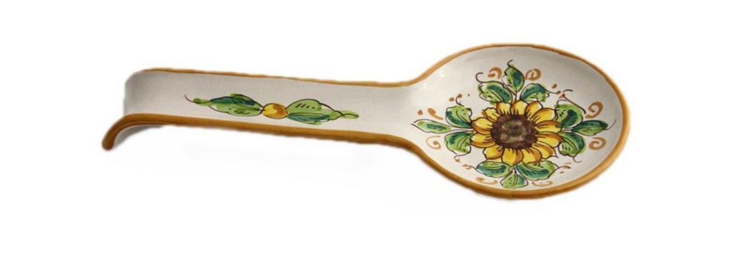 Ceramic spoon rest hand decorated by Sicilian ceramists sunflower art 25