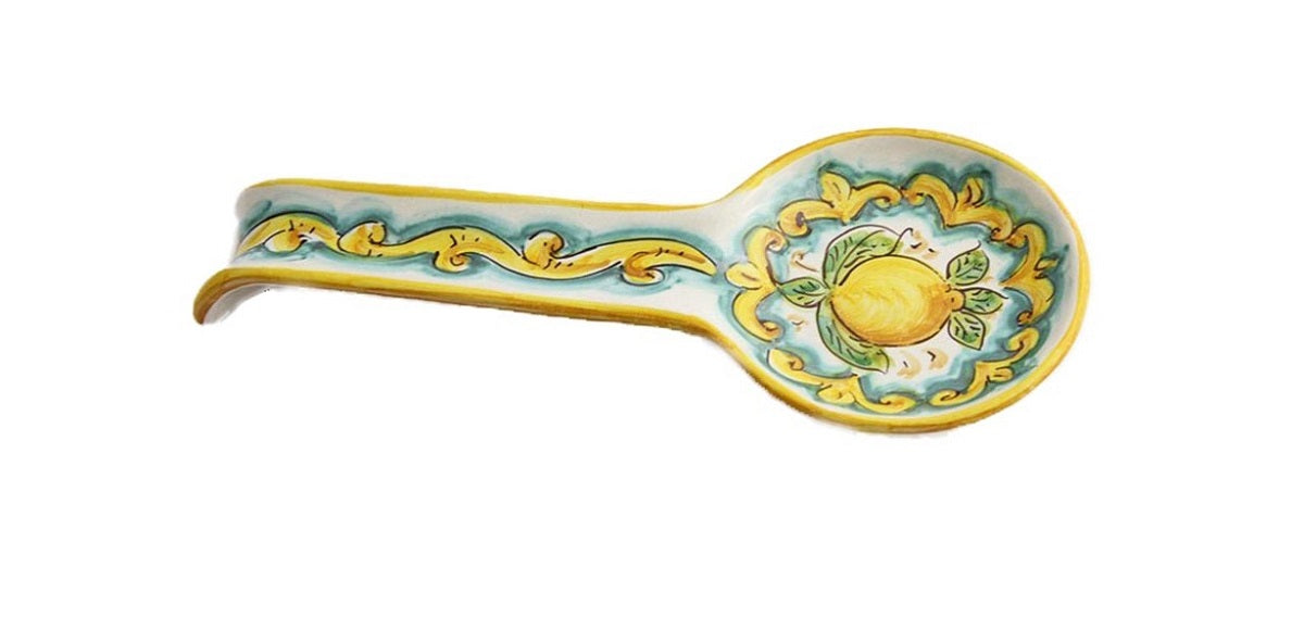 Poggiamestolo in ceramica decorata a mano da ceramisti siciliani limoni art 25