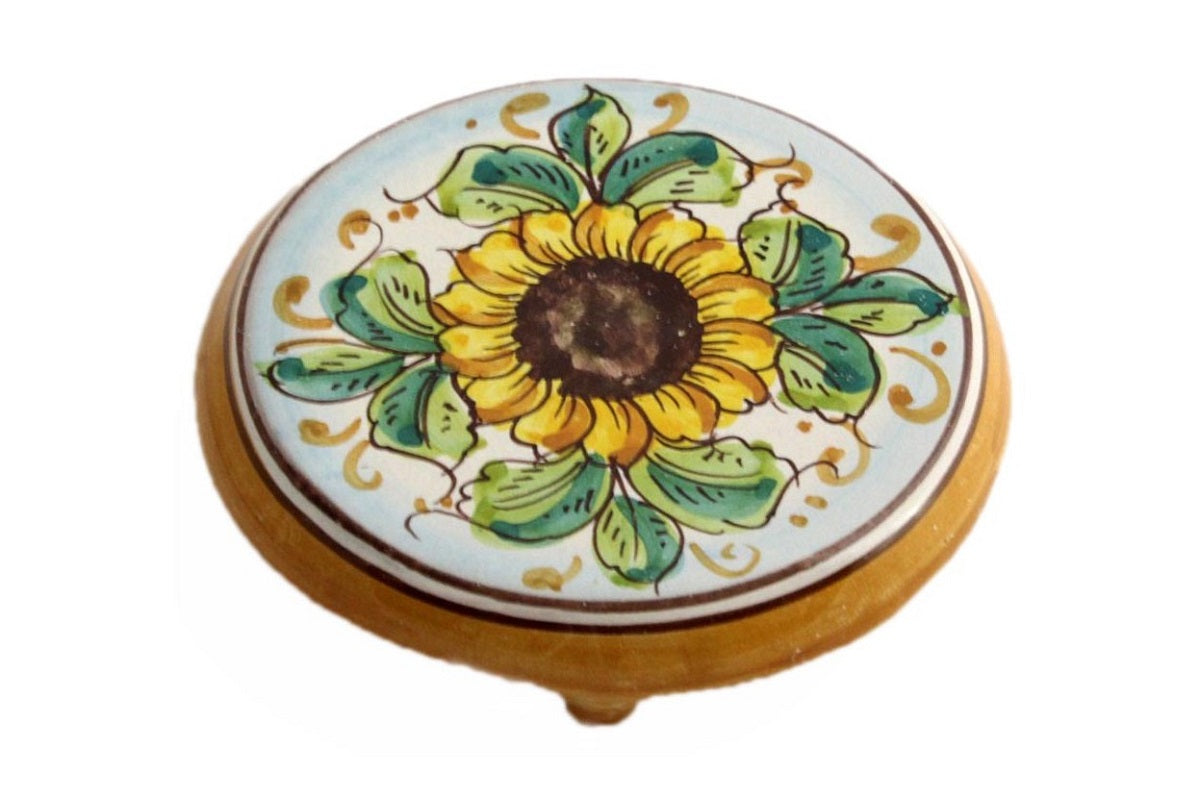 Ceramic coffee pot holder hand decorated by Sicilian ceramists sunflower art 20
