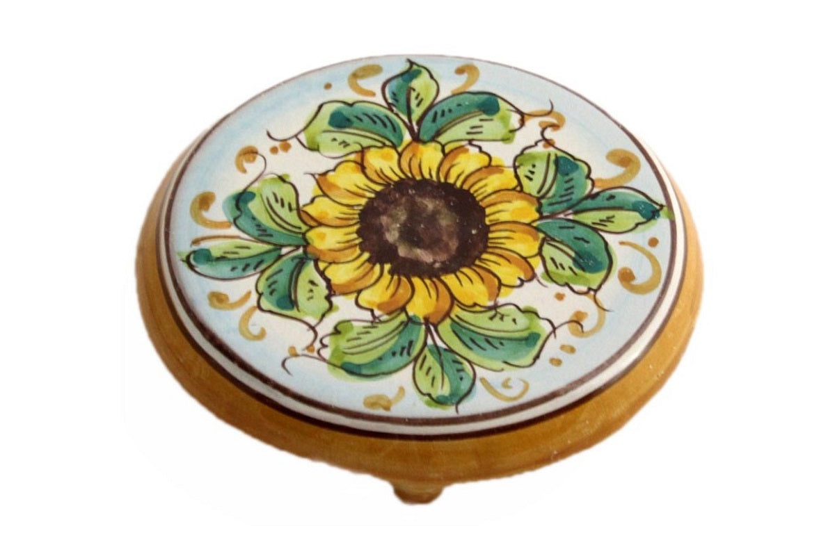 Porta caffettiera in ceramica decorata a mano da ceramisti siciliani girasole art 20