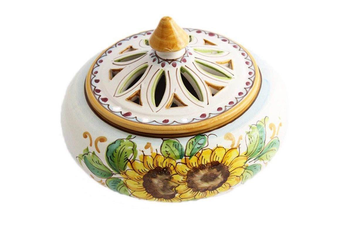 Portacaramelle grande in ceramica decorata a mano da ceramisti siciliani girasole art 1