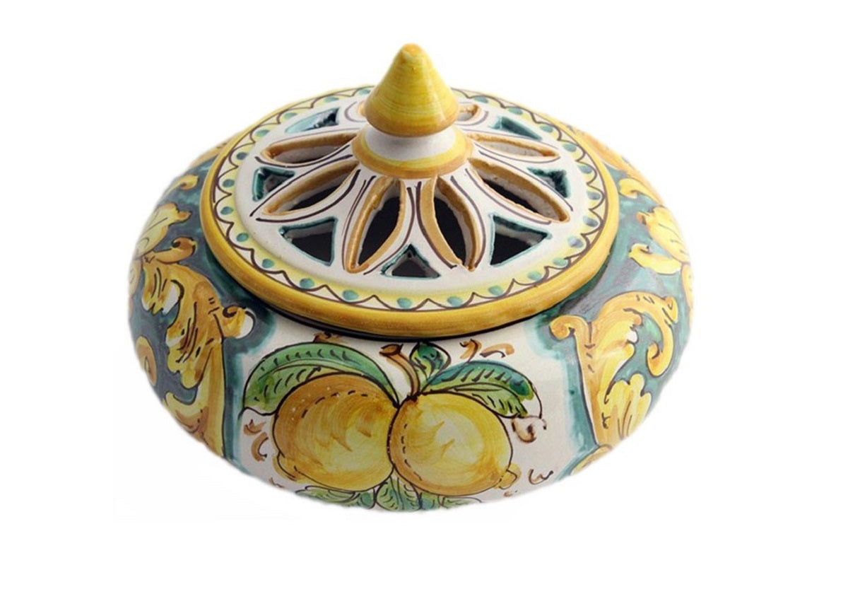 Portacaramelle grande in ceramica decorata a mano da ceramisti siciliani limoni art 1