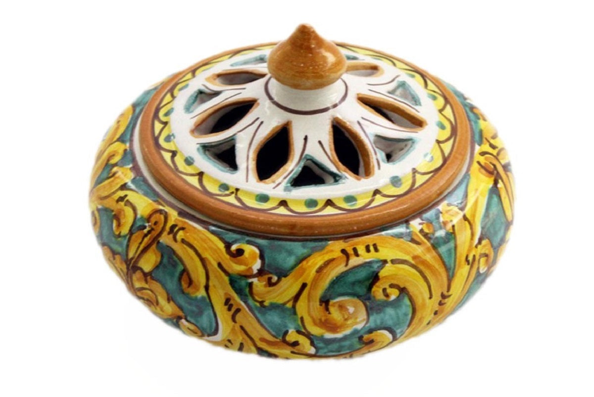 Small ceramic candy holder hand decorated by Sicilian ceramists gianluca art 2
