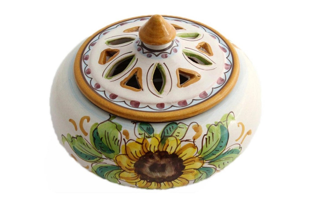 Small ceramic candy holder hand-decorated by Sicilian ceramists sunflower art 2