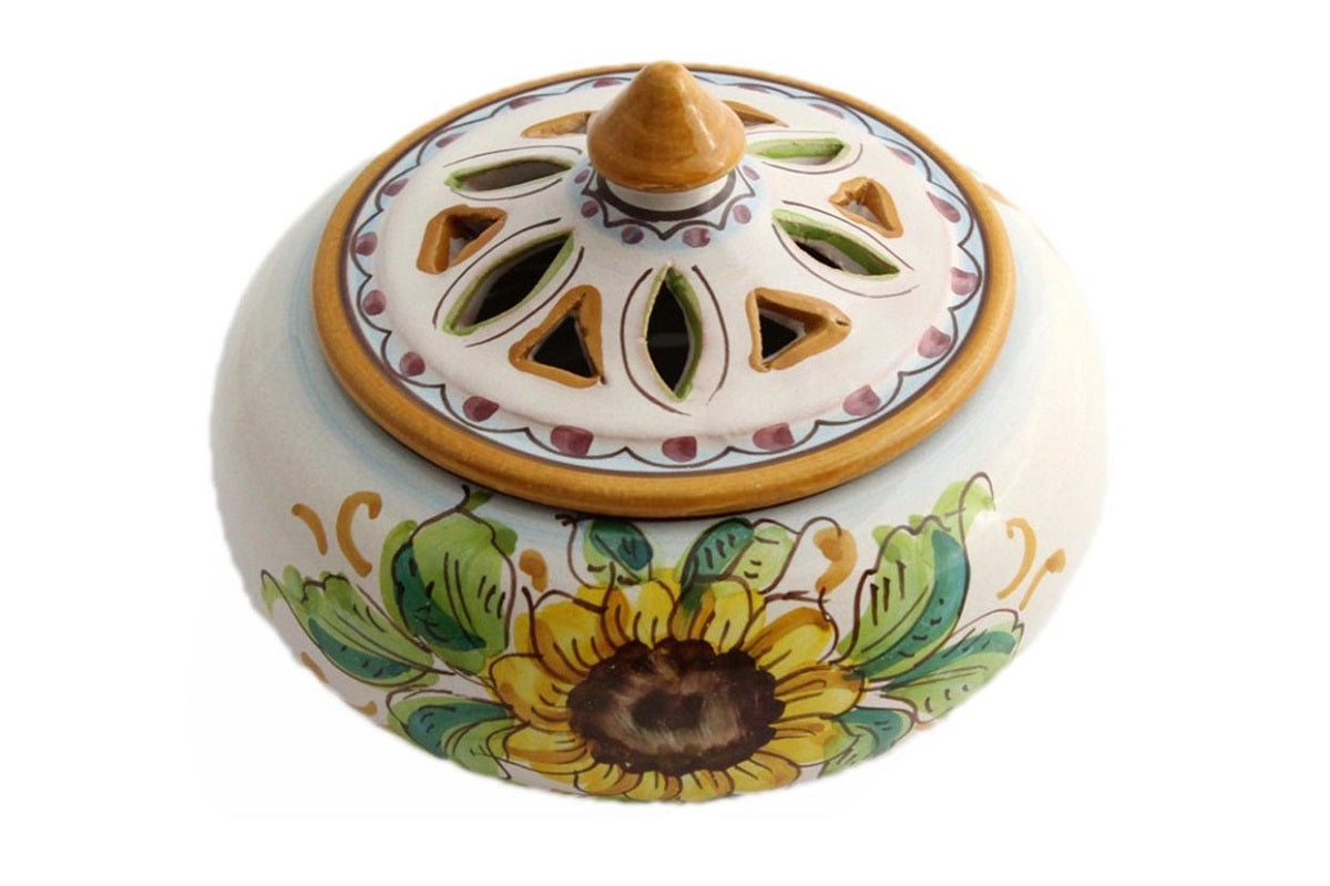 Small ceramic candy holder hand-decorated by Sicilian ceramists sunflower art 2
