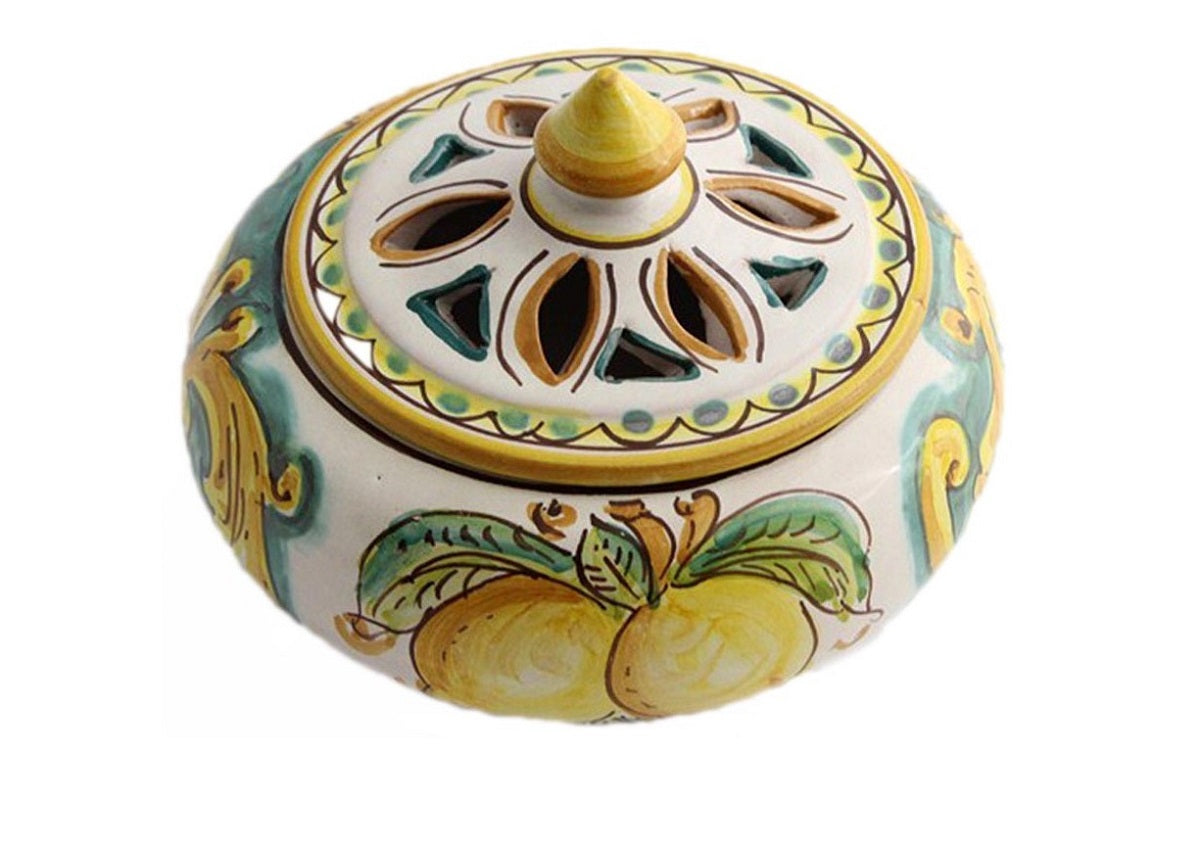 Small ceramic candy holder hand-decorated by Sicilian ceramists lemons art 2