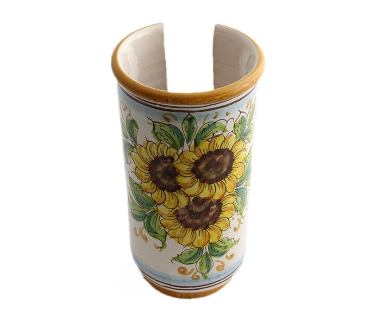 Large ceramic cup holder hand decorated by Sicilian ceramists sunflower art 17