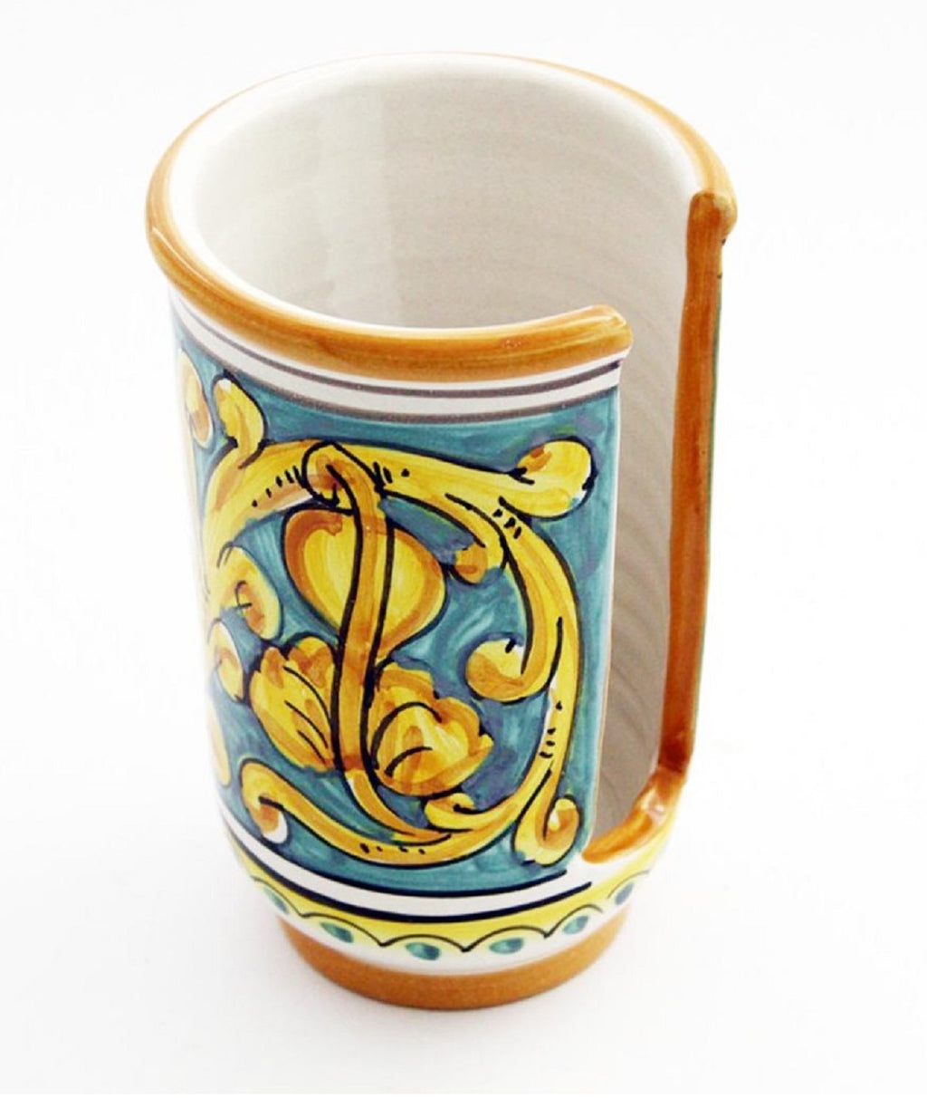 Small ceramic cup holder hand decorated by Sicilian ceramists Gianluca art 18