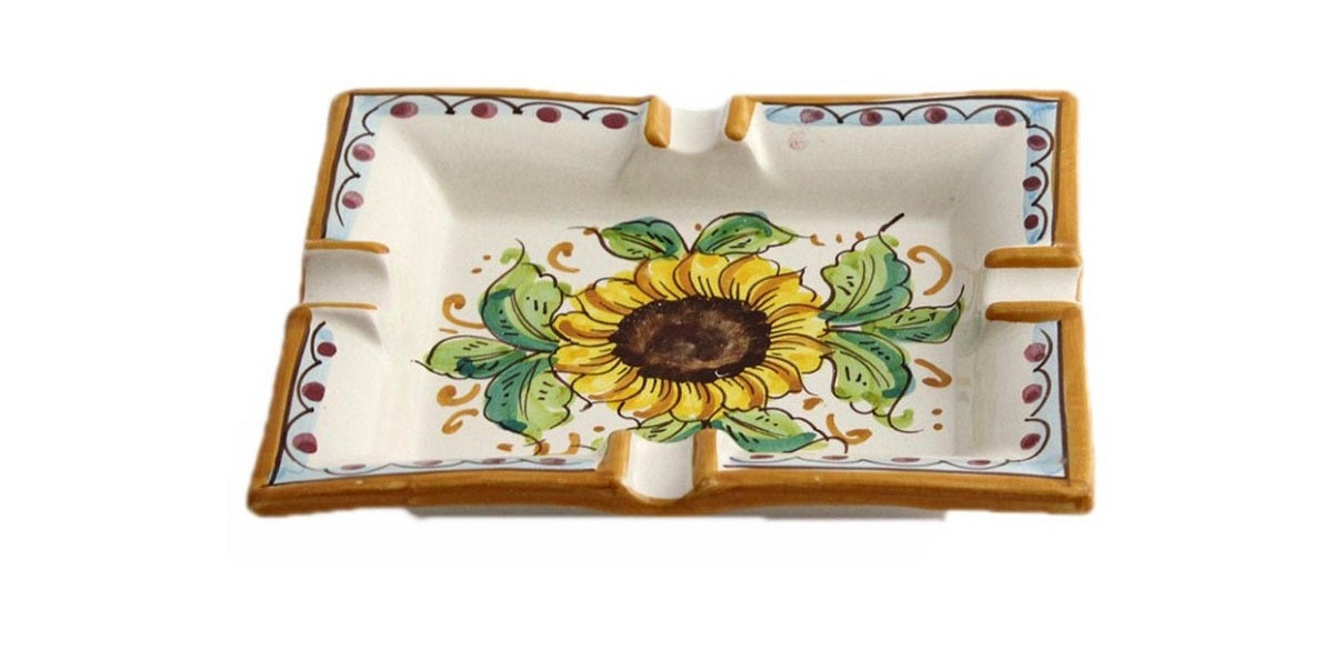 Ceramic ashtray hand decorated by Sicilian ceramists sunflower art 27