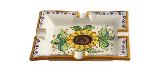 Portacenere in ceramica decorata a mano da ceramisti siciliani girasole art 27