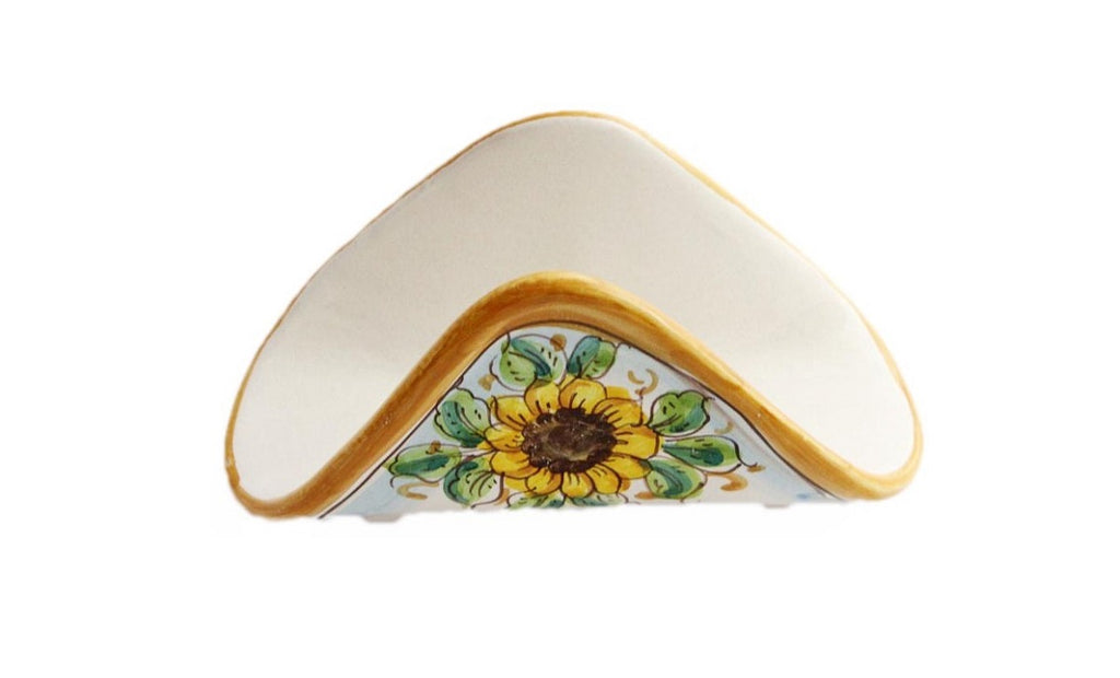 Handkerchief napkin holder in ceramic decorated by hand by Sicilian ceramists sunflower art 10